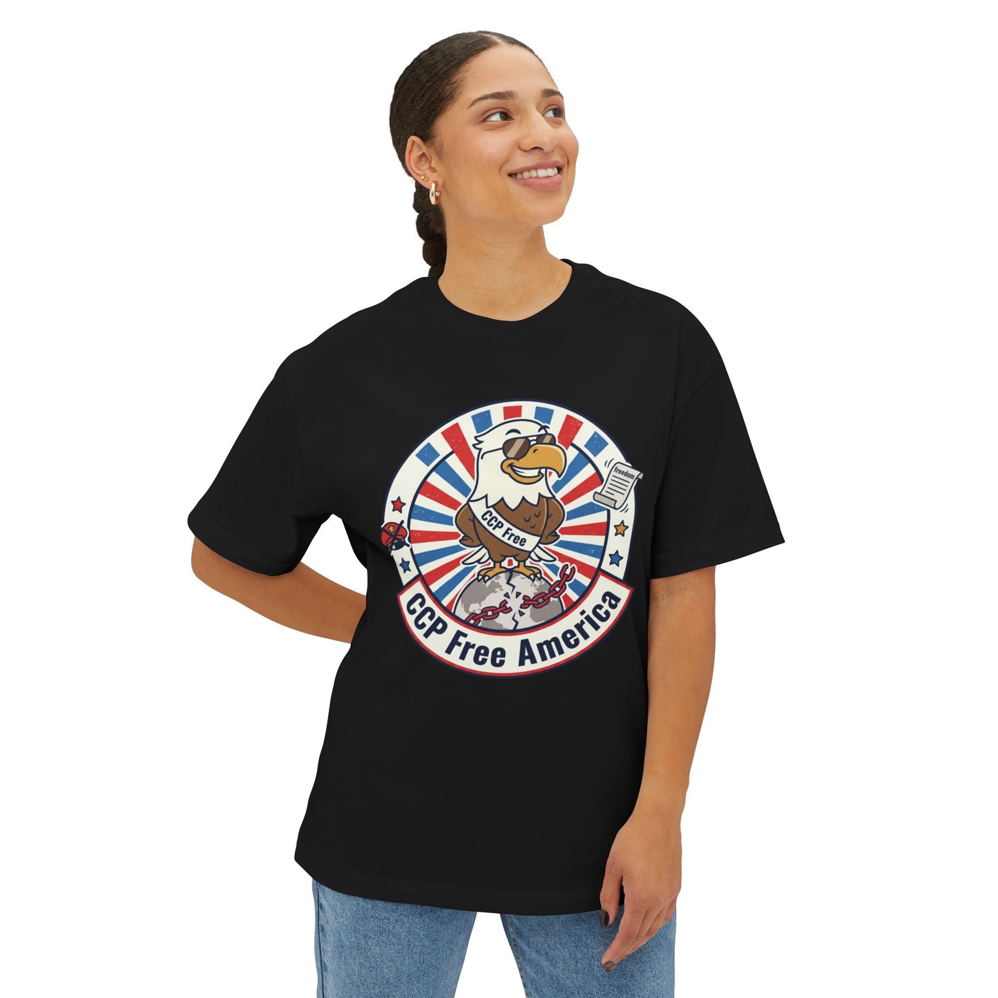 Political Statement Tee — "No More Chinese Government OWNED ANYTHING IN THE " Oversized Boxy T‑Shirt
