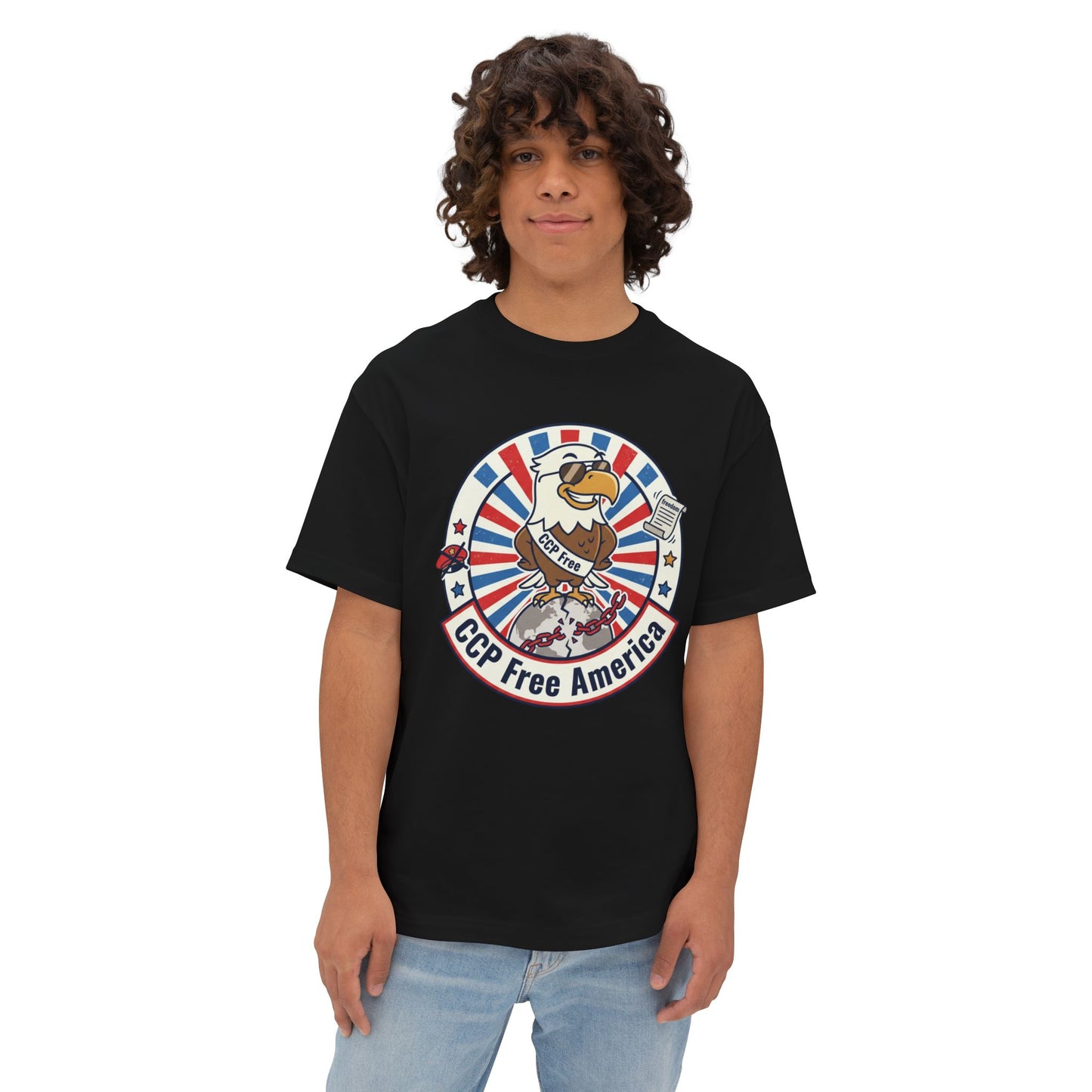 Political Statement Tee — "No More Chinese Government OWNED ANYTHING IN THE " Oversized Boxy T‑Shirt