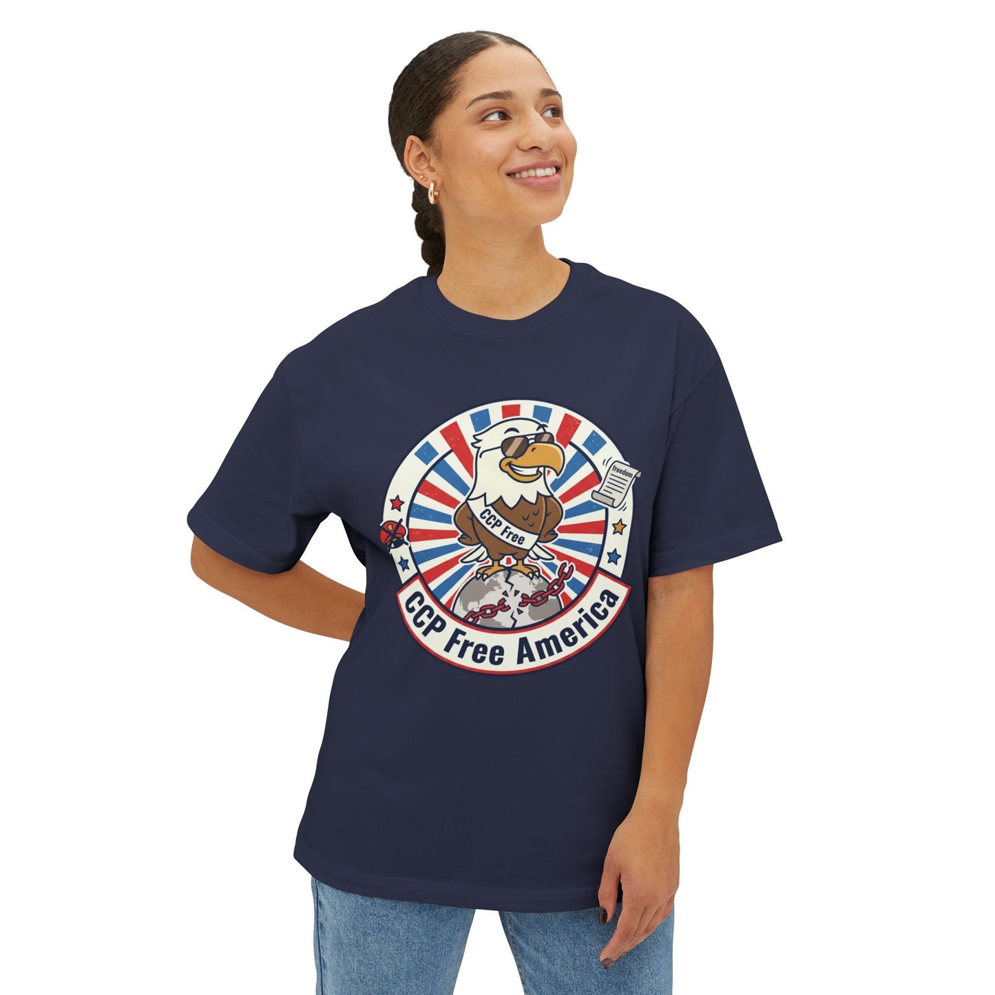 Political Statement Tee — "No More Chinese Government OWNED ANYTHING IN THE " Oversized Boxy T‑Shirt