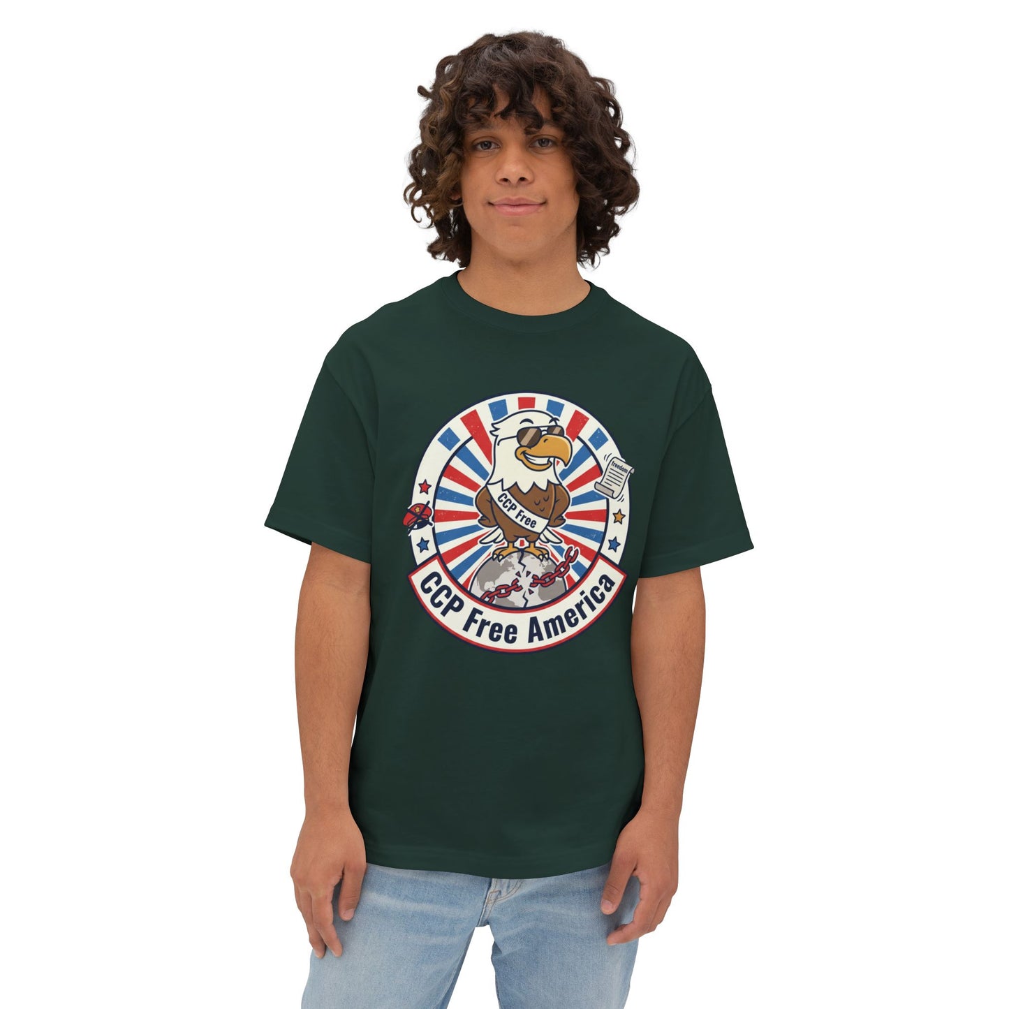 Political Statement Tee — "No More Chinese Government OWNED ANYTHING IN THE " Oversized Boxy T‑Shirt