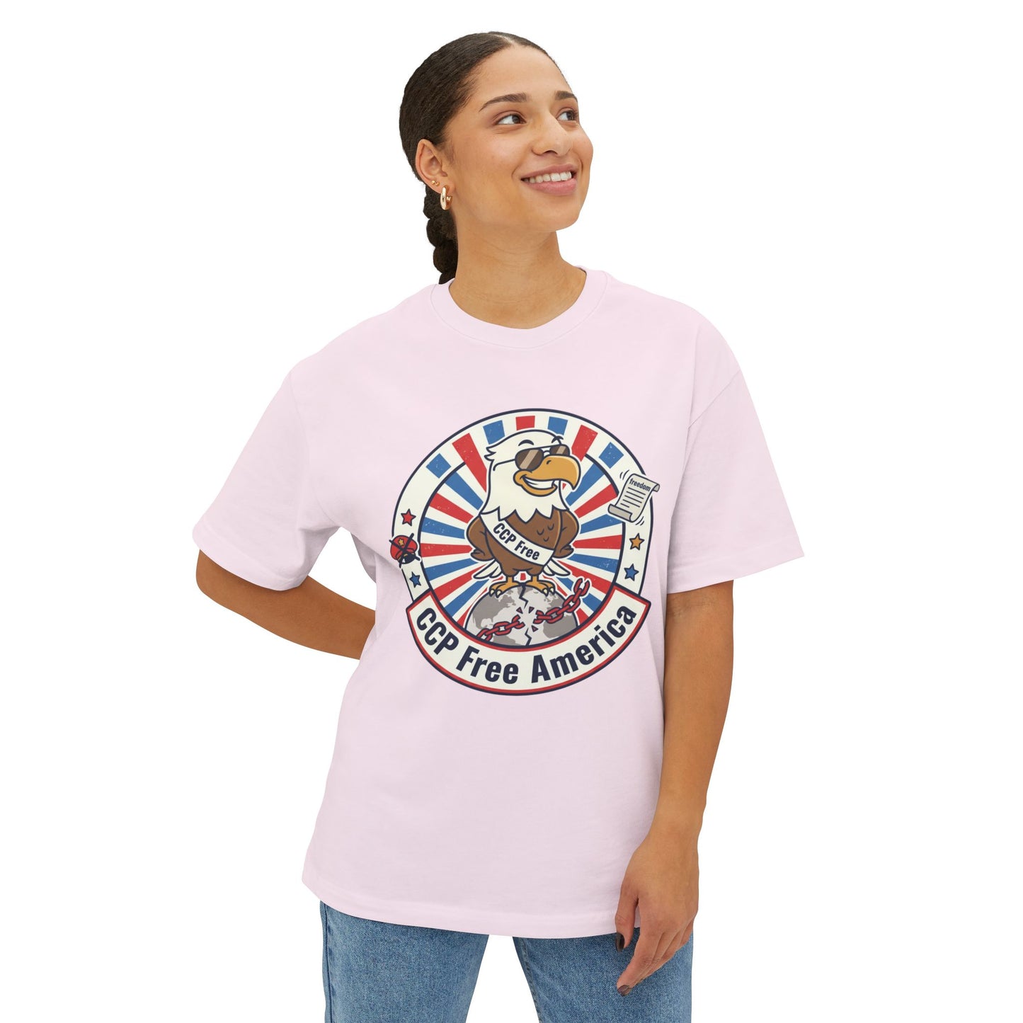Political Statement Tee — "No More Chinese Government OWNED ANYTHING IN THE " Oversized Boxy T‑Shirt