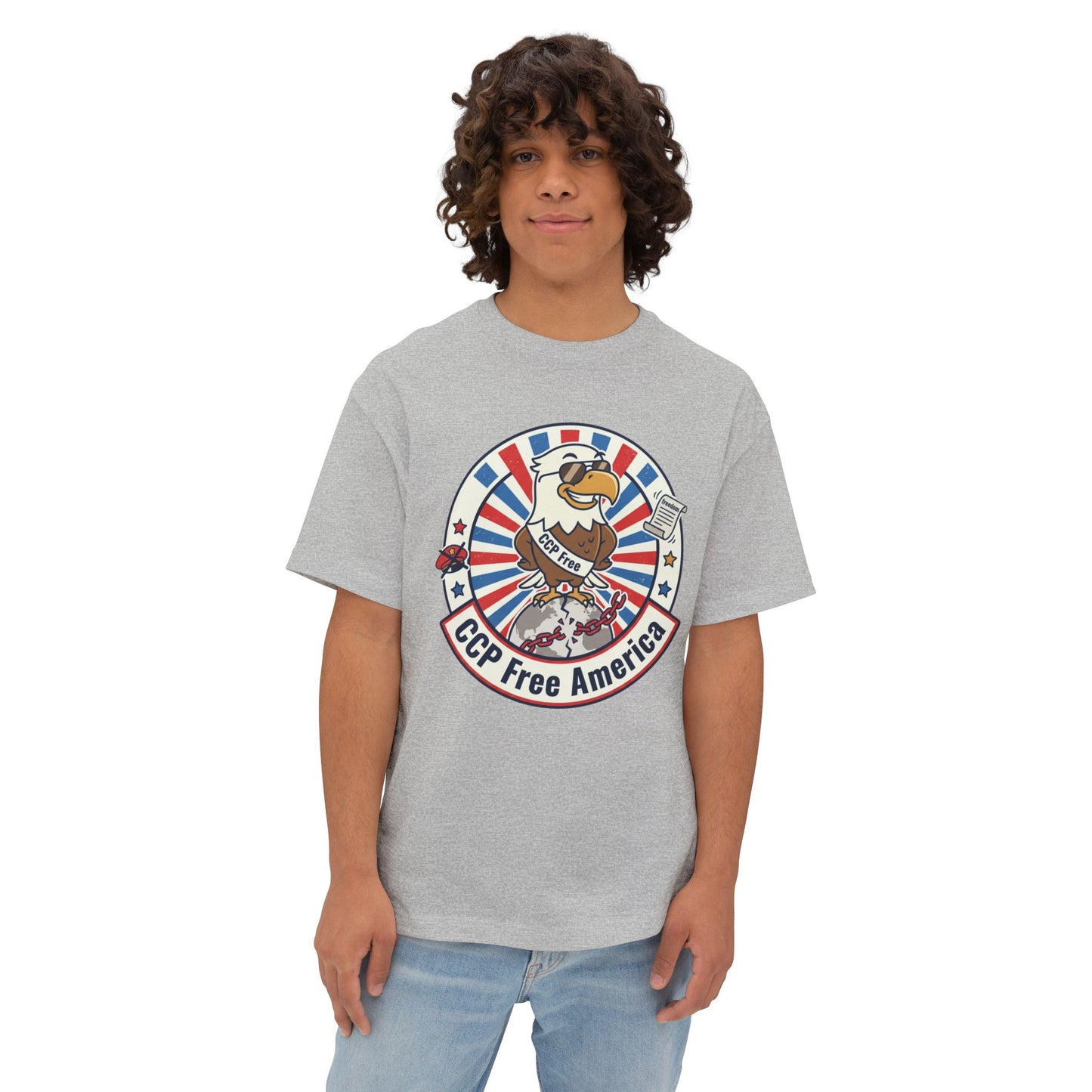 Political Statement Tee — "No More Chinese Government OWNED ANYTHING IN THE " Oversized Boxy T‑Shirt