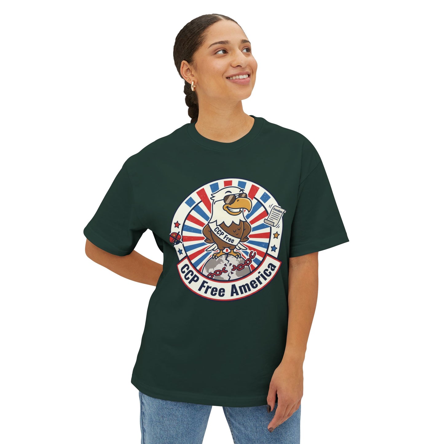 Political Statement Tee — "No More Chinese Government OWNED ANYTHING IN THE " Oversized Boxy T‑Shirt