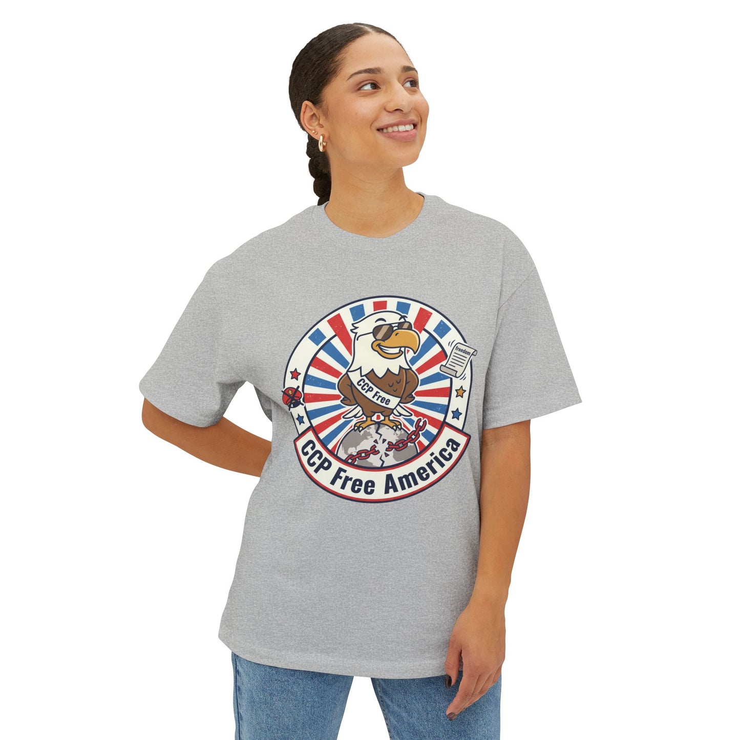 Political Statement Tee — "No More Chinese Government OWNED ANYTHING IN THE " Oversized Boxy T‑Shirt