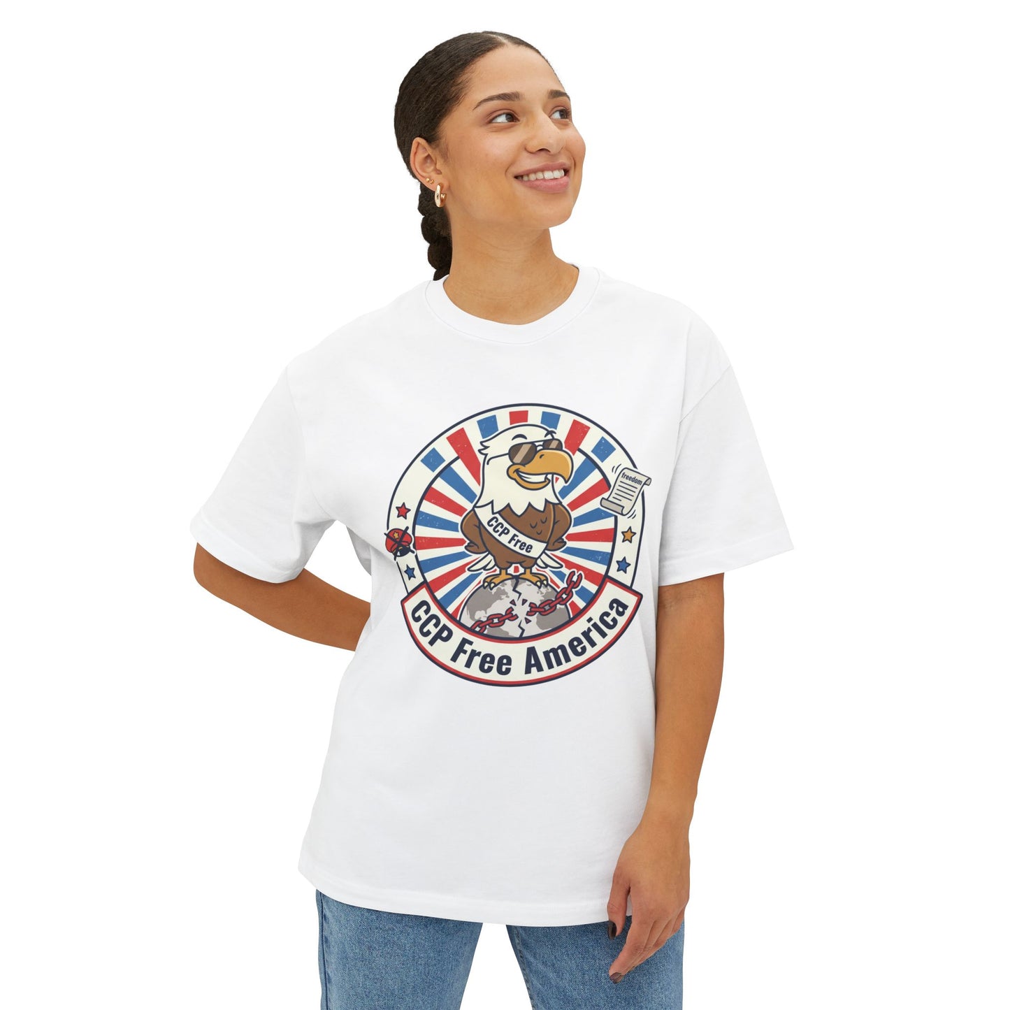 Political Statement Tee — "No More Chinese Government OWNED ANYTHING IN THE " Oversized Boxy T‑Shirt